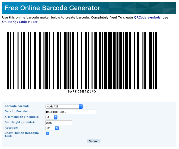 Printable Barcode Generator