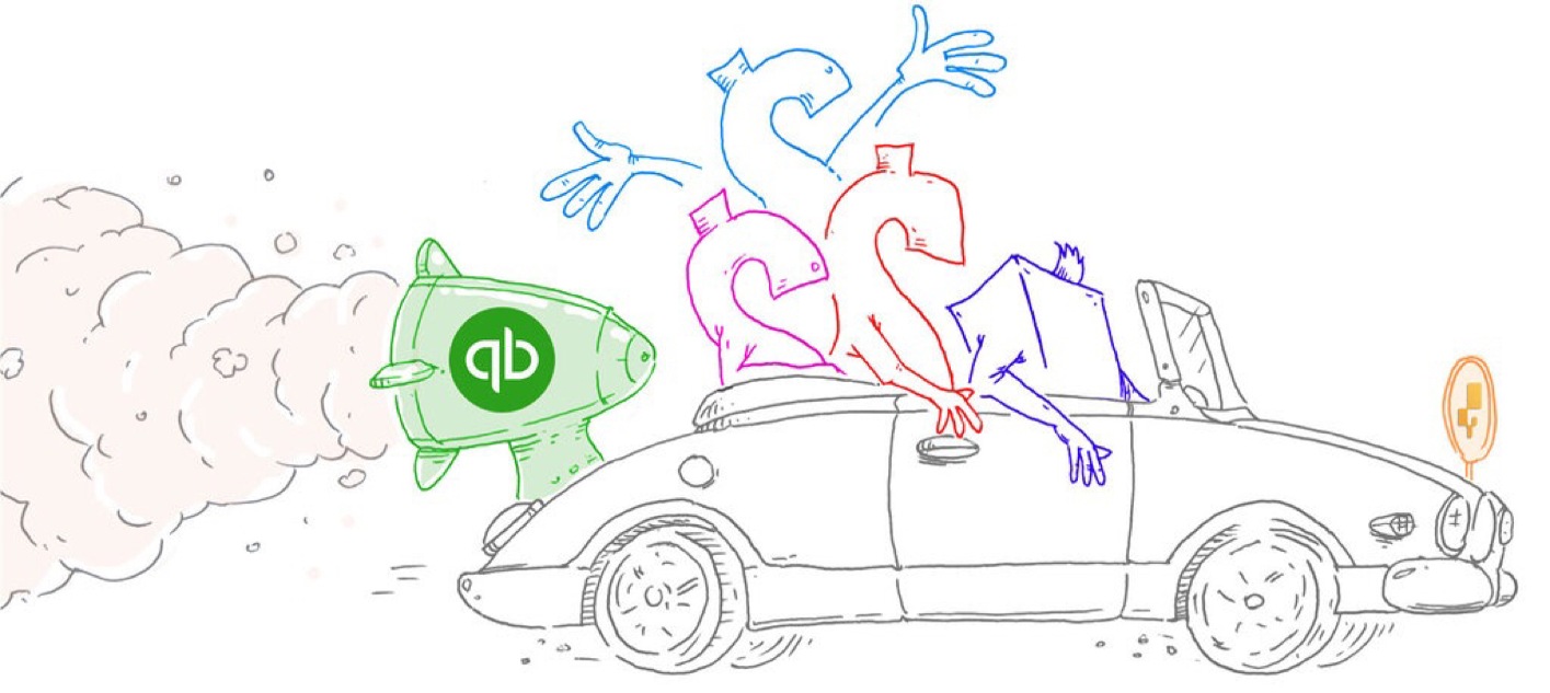 QuickBooks inventory - Drawing of an inFlow car being helped along by QuickBooks