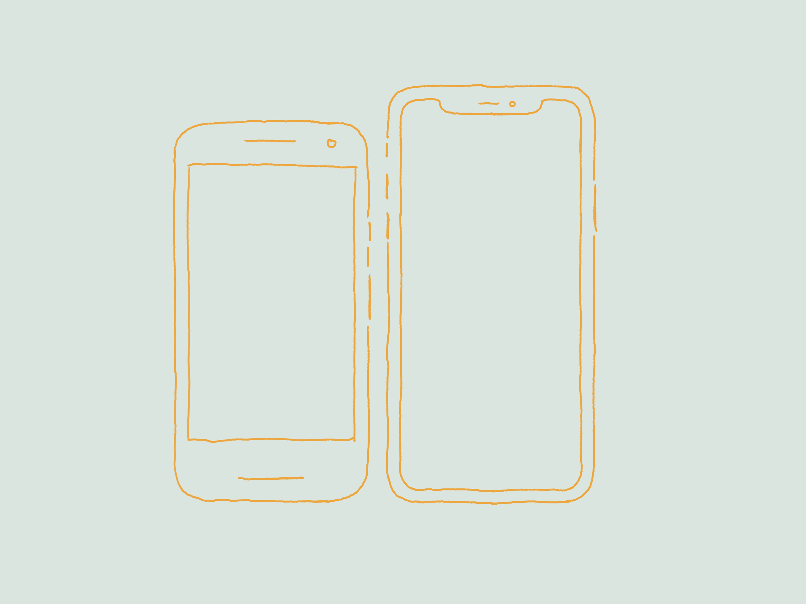 Outlines of an iOS and Android device