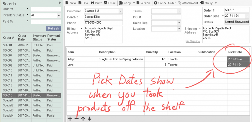 Pick Dates show when you took products off the shelf