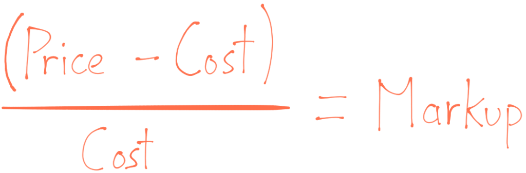 The formula for markup is (Price - cost) / Cost