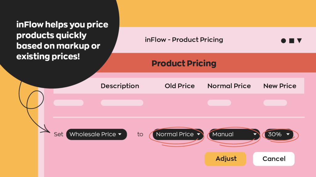 Screenshot of inFlow's product pricing - inFlow helps you price products based on markup or existing prices