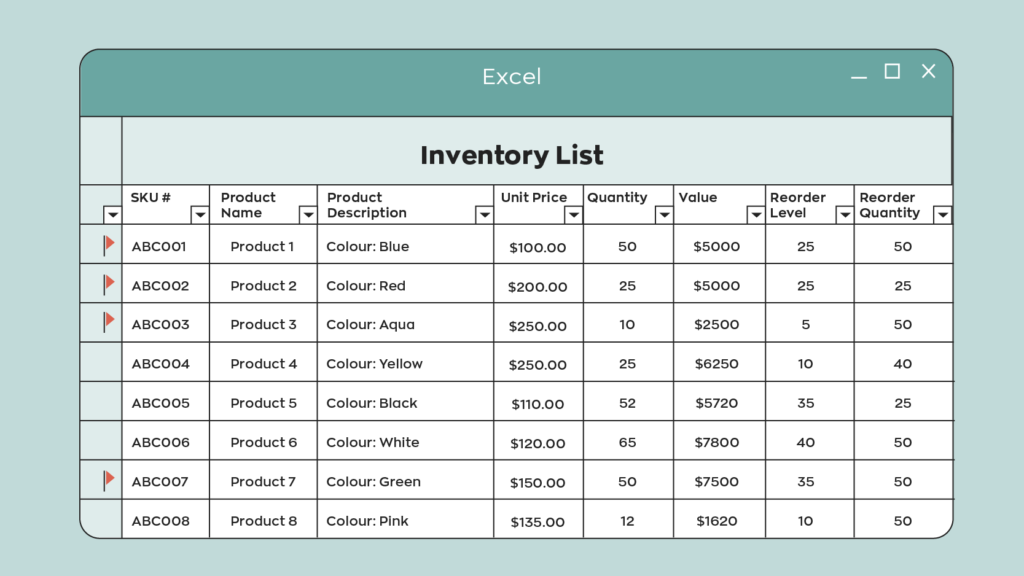 An example of an inventory list template