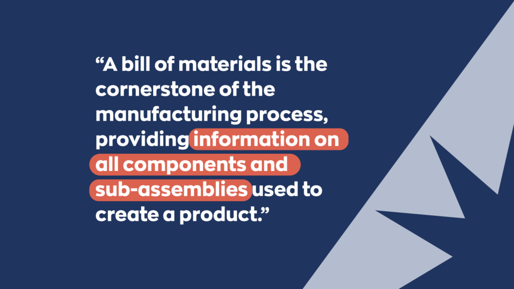 A bill of materials is the cornerstone of the manufacturing process, providing information on all components and sub-assemblies used to create a product.