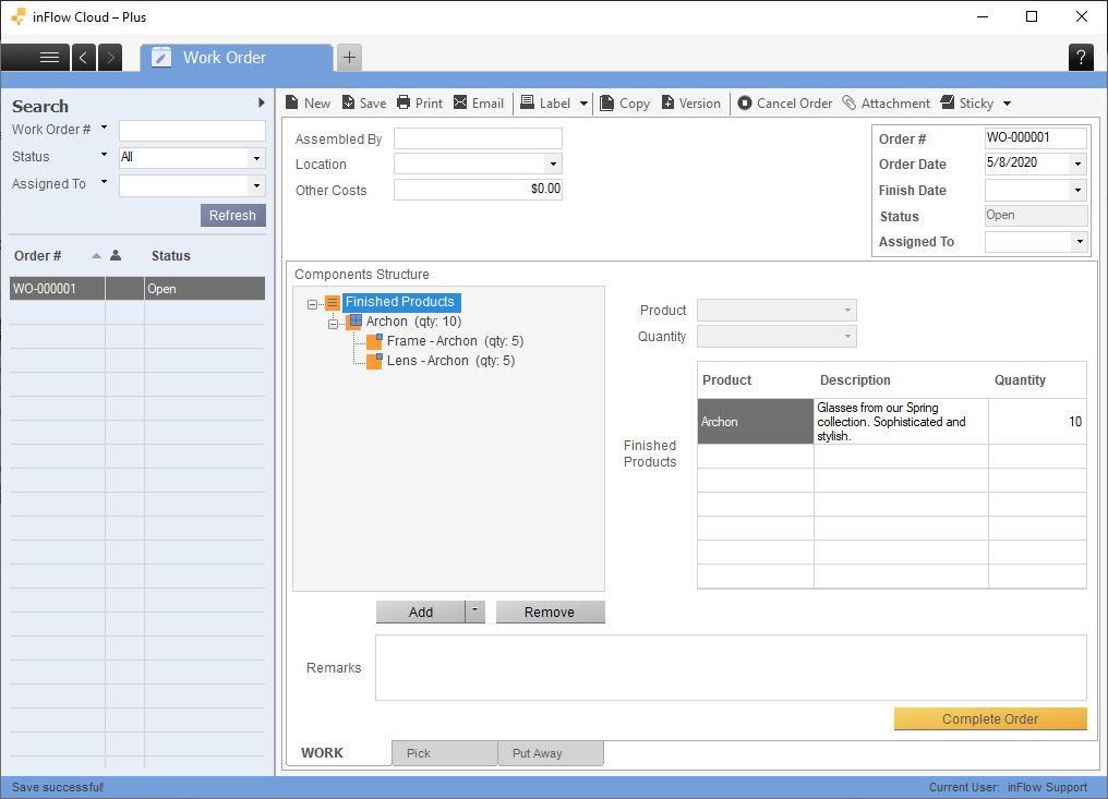 How to assemble products with work orders in inFlow - inFlow Inventory